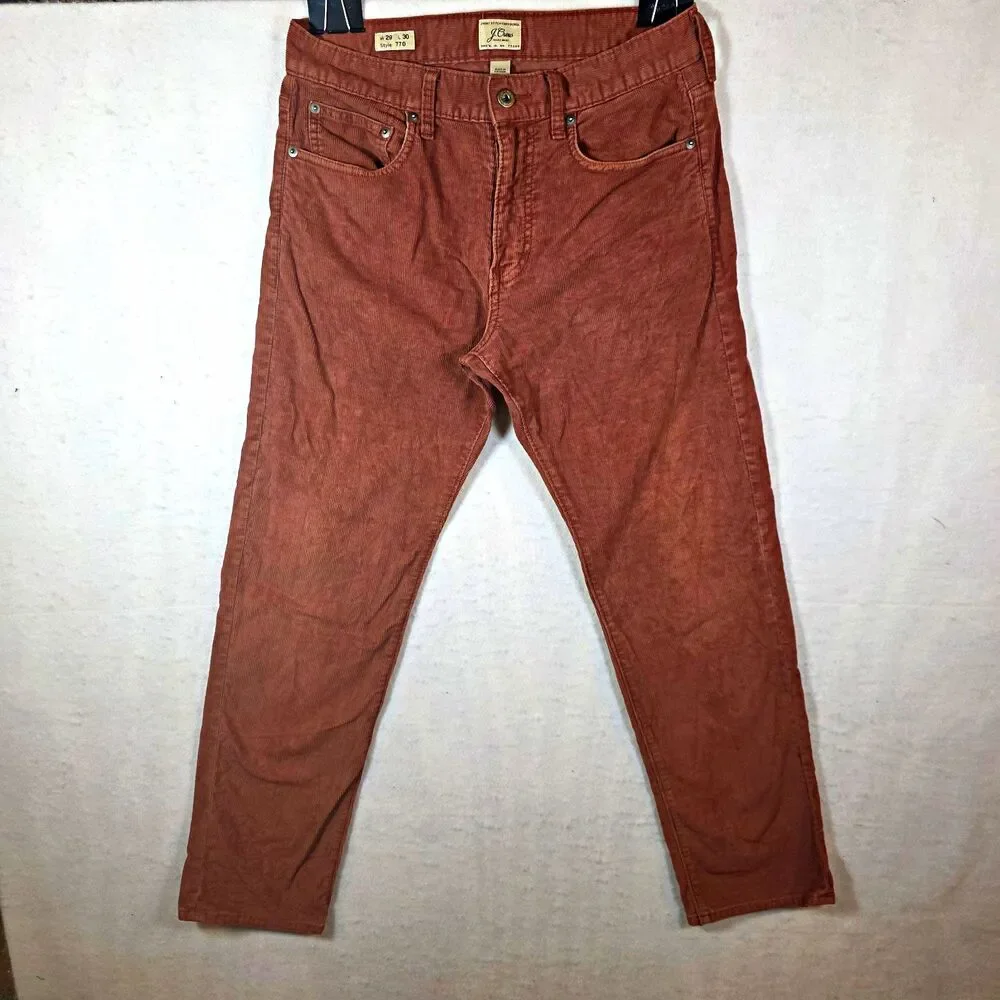 J.Crew 770 Slim Fit Brown Corduroy Stretch Tapered Pants Waist 29